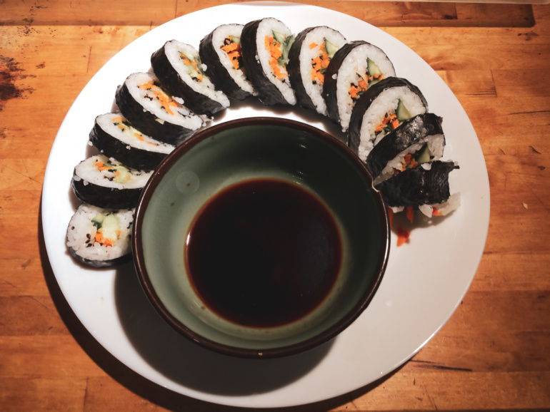 Making Vegetarian Sushi Maki Rolls