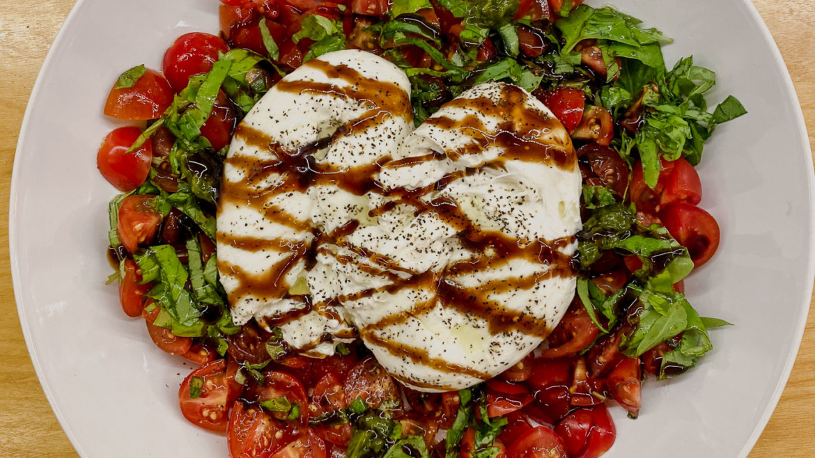 Truffle Oil Burrata with Basil and Tomatoes