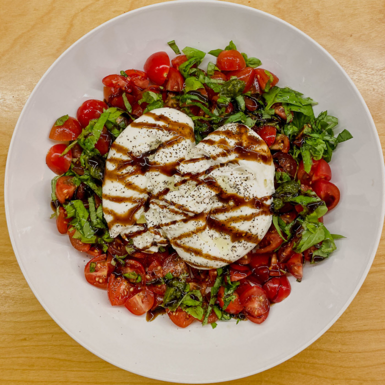 Truffle Oil Burrata with Basil and Tomatoes